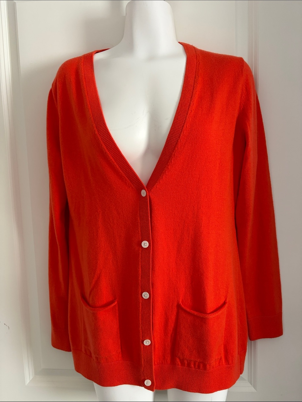 Bright Orange V-Neck Button Cardigan merino wool Sweater